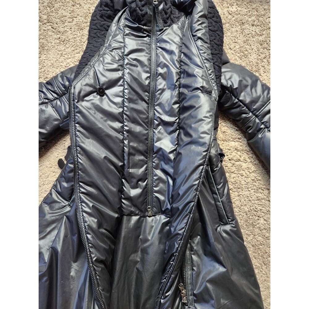 Mackage Ace Womens M Glossy Puffer Coat Jacket Parka Leather Wool Trimming - Picture 4 of 16